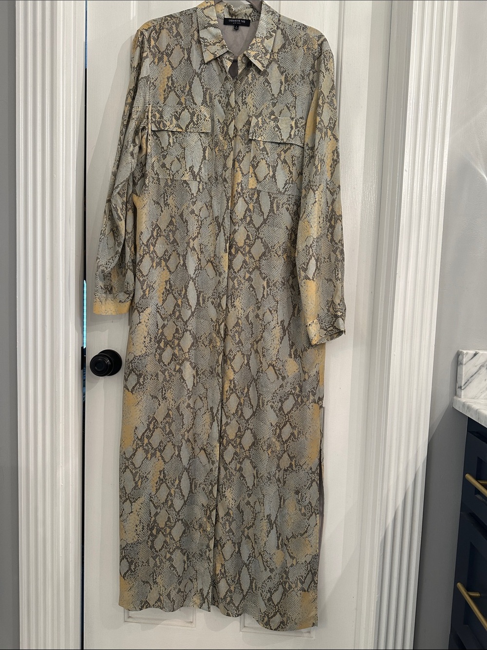 Lafayette 148 New York Beige and Gray Snakeskin Maxi Shirt Dress